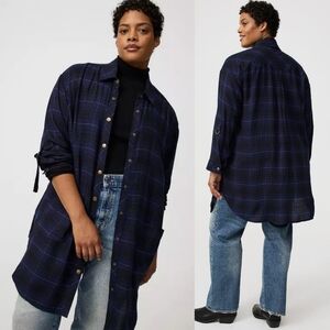 Torrid Oversized Flannel Kimono Shirt Soft Plaid Peacoat Blue 2 2X